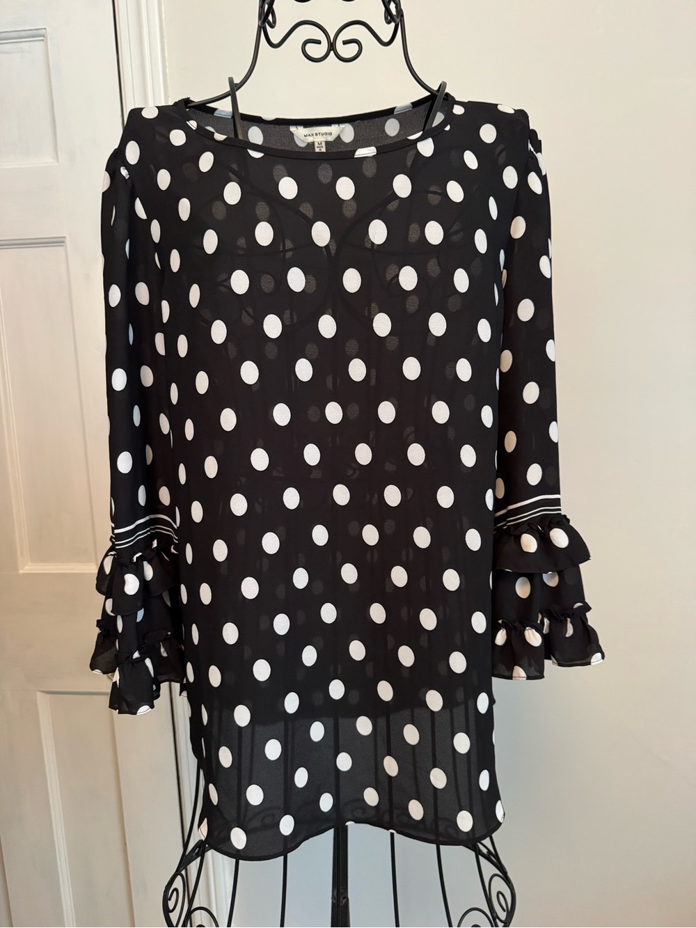 Max Studio Black and White Polka Dot Top